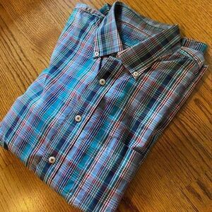 Alan Flusser Men's XXL Blue Check Cotton Long Sleeve Button down Shirt